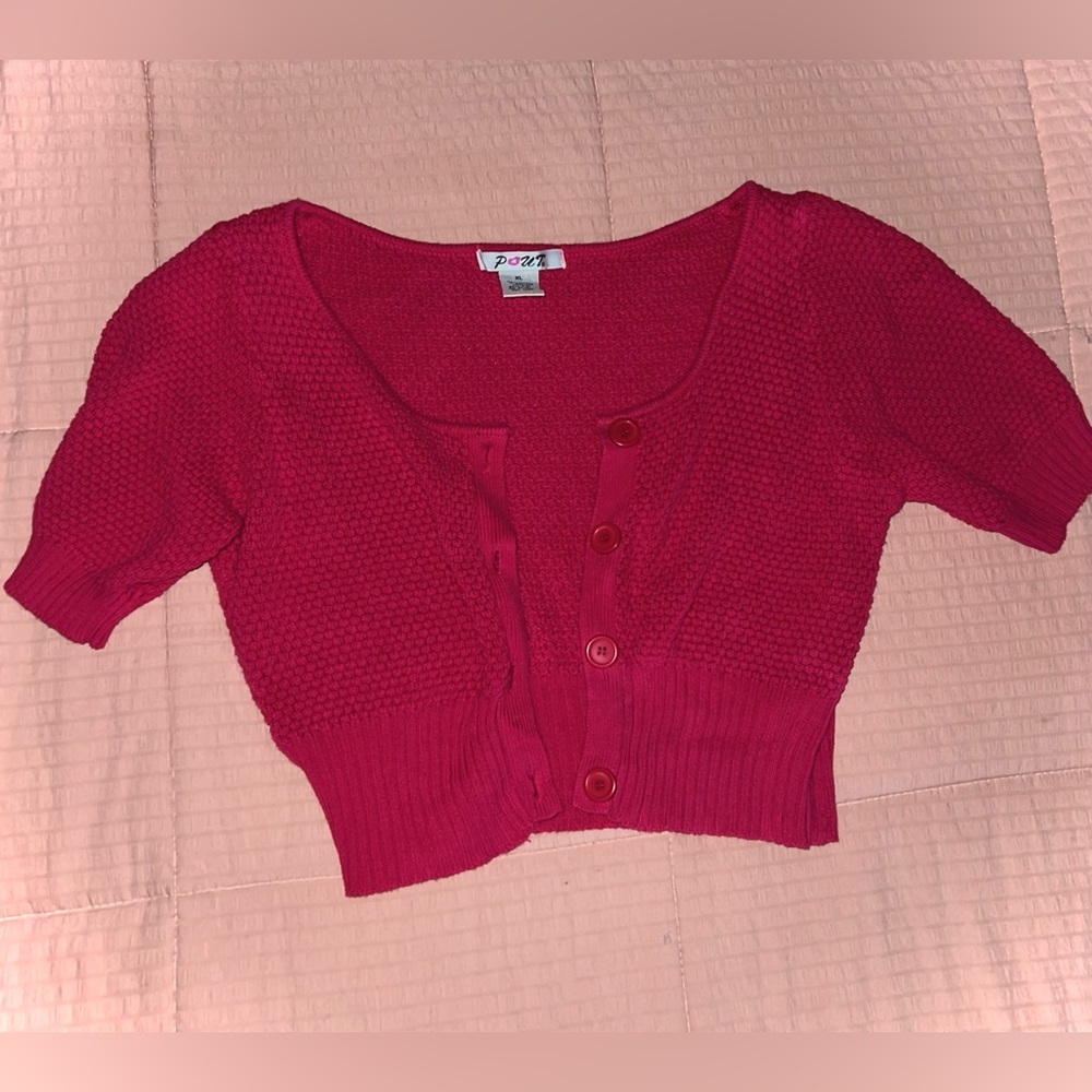Pout Boutique Cropped Pink Cardigan